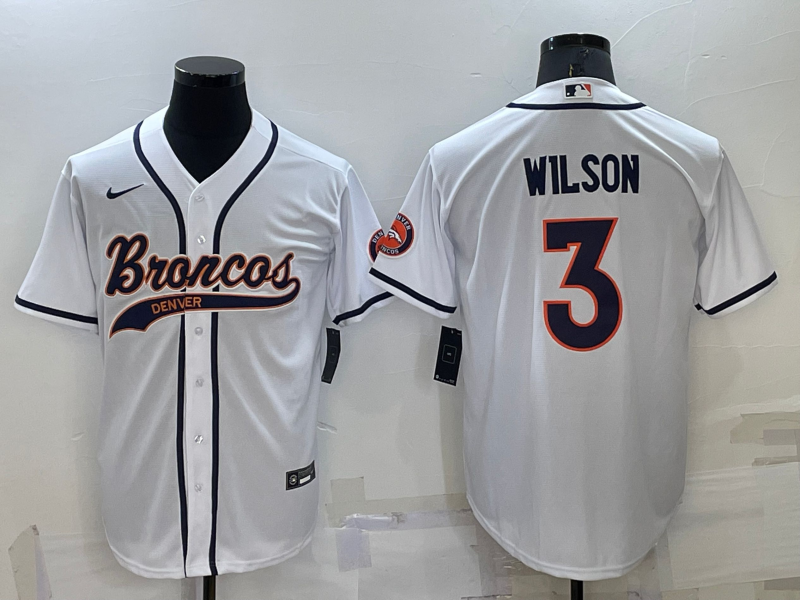 Men's Denver Broncos Russell Wilson #3 White Jersey Joint Edition